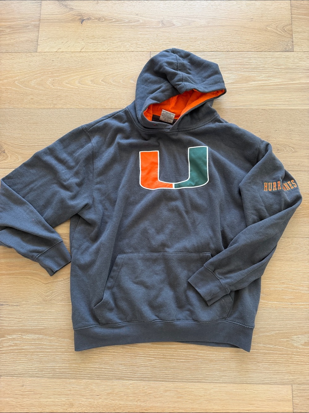 University of Miami Gray & Orange Pullover Hoodie - Men's size L